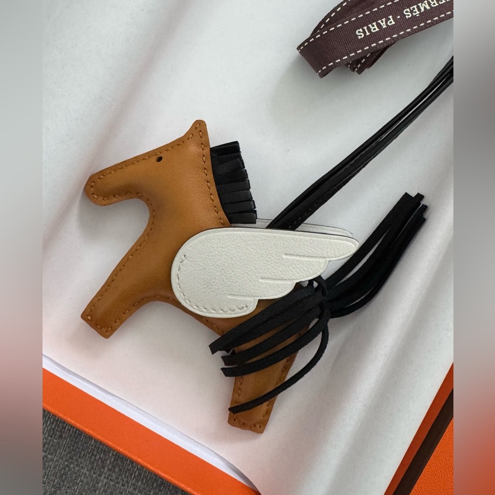 Hermes Pegase Charm, in Sesame, Noir, and Blanc, PM size, lightly used with box